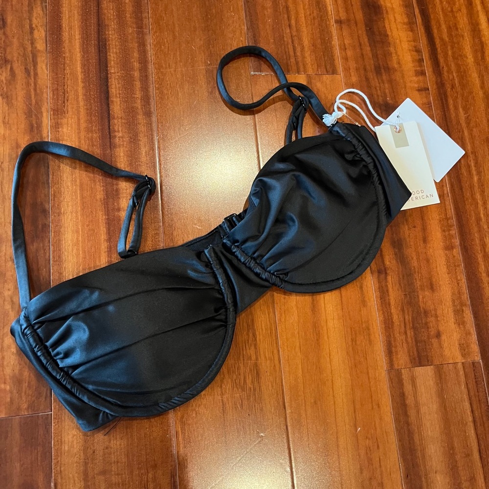 GOOD AMERICAN Black Bikini Top Solid Underwire Balconette Swim Size 1 / Small